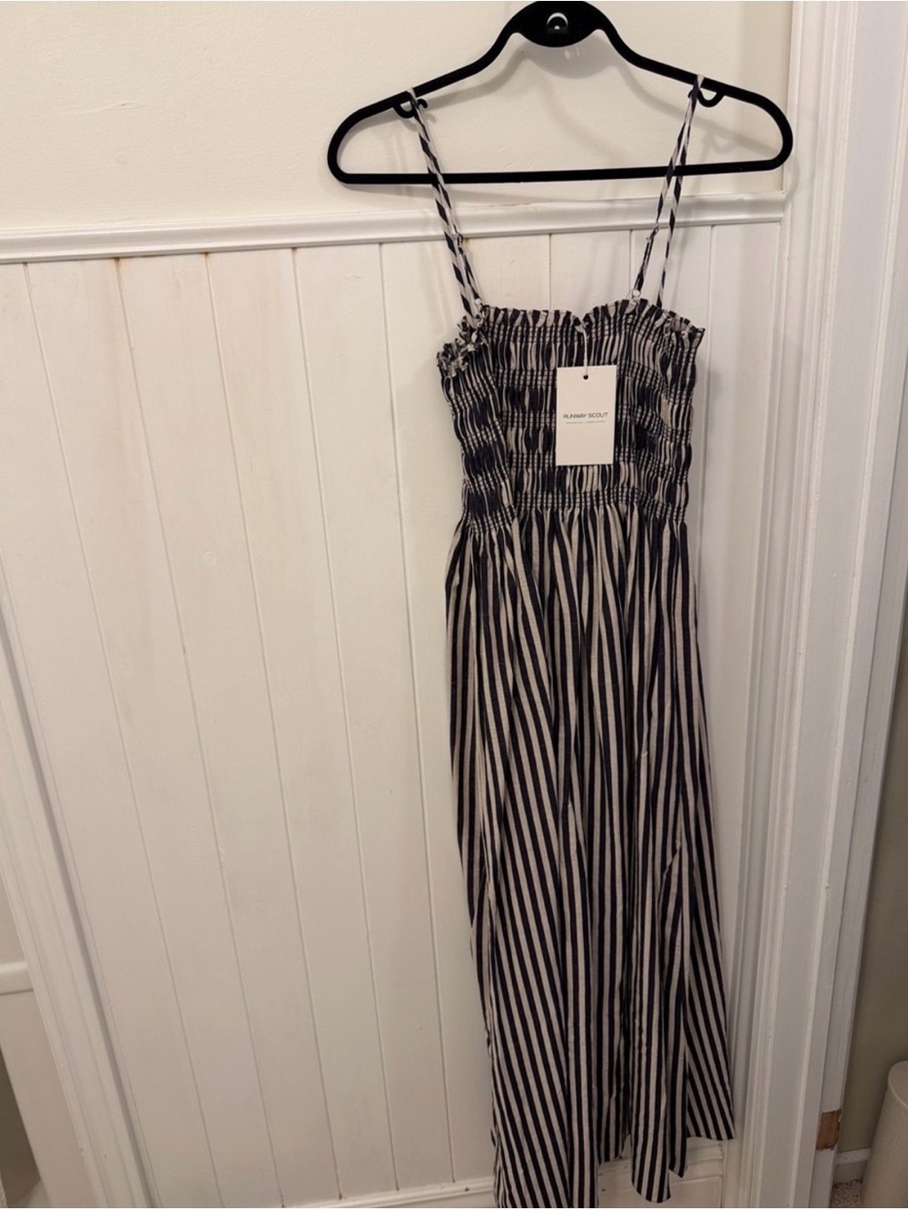 Striped Smocked Maxi Dress in Black and White